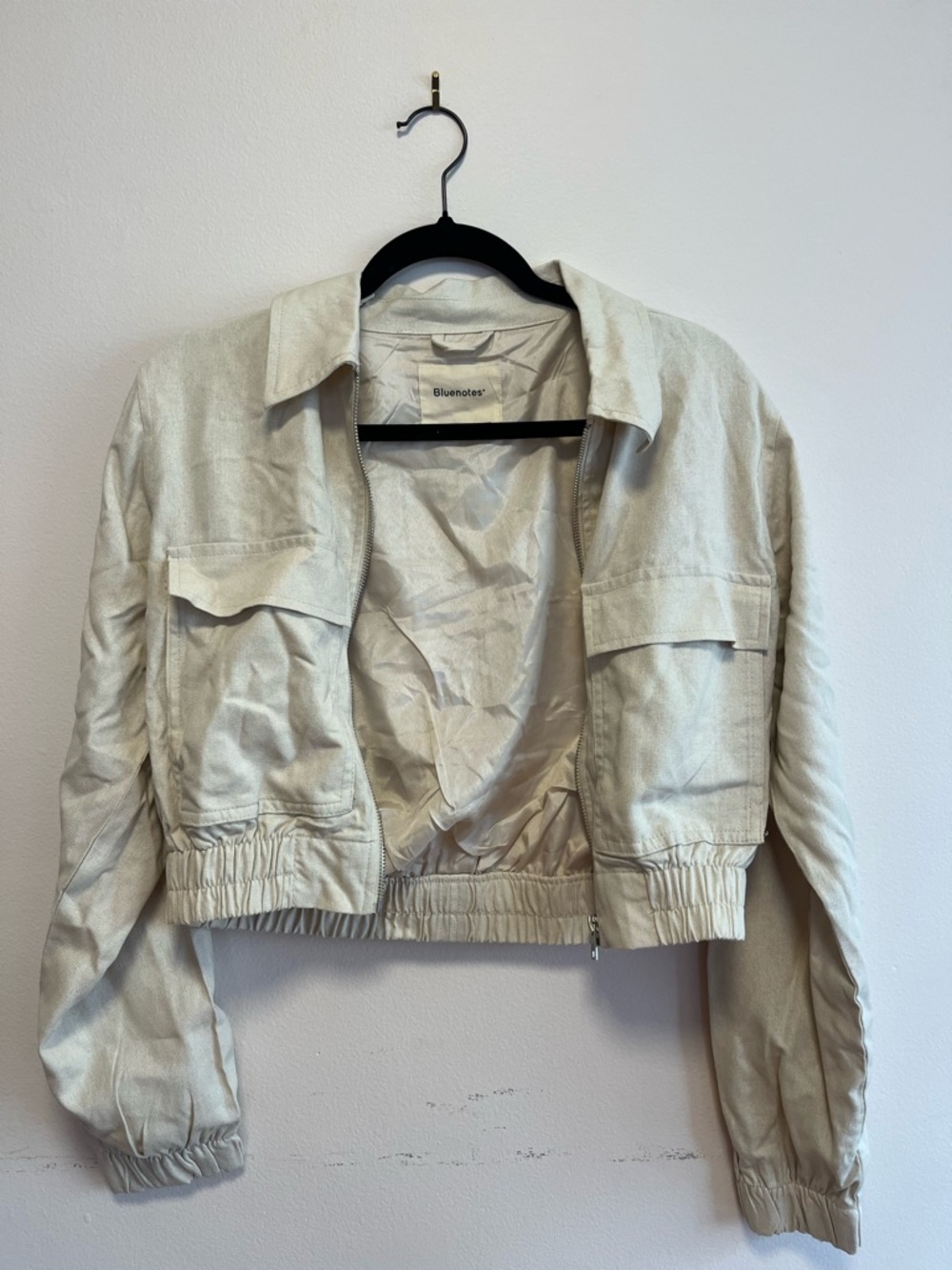 Bluenotes Cropped Bomber Jacket in Light Beige
